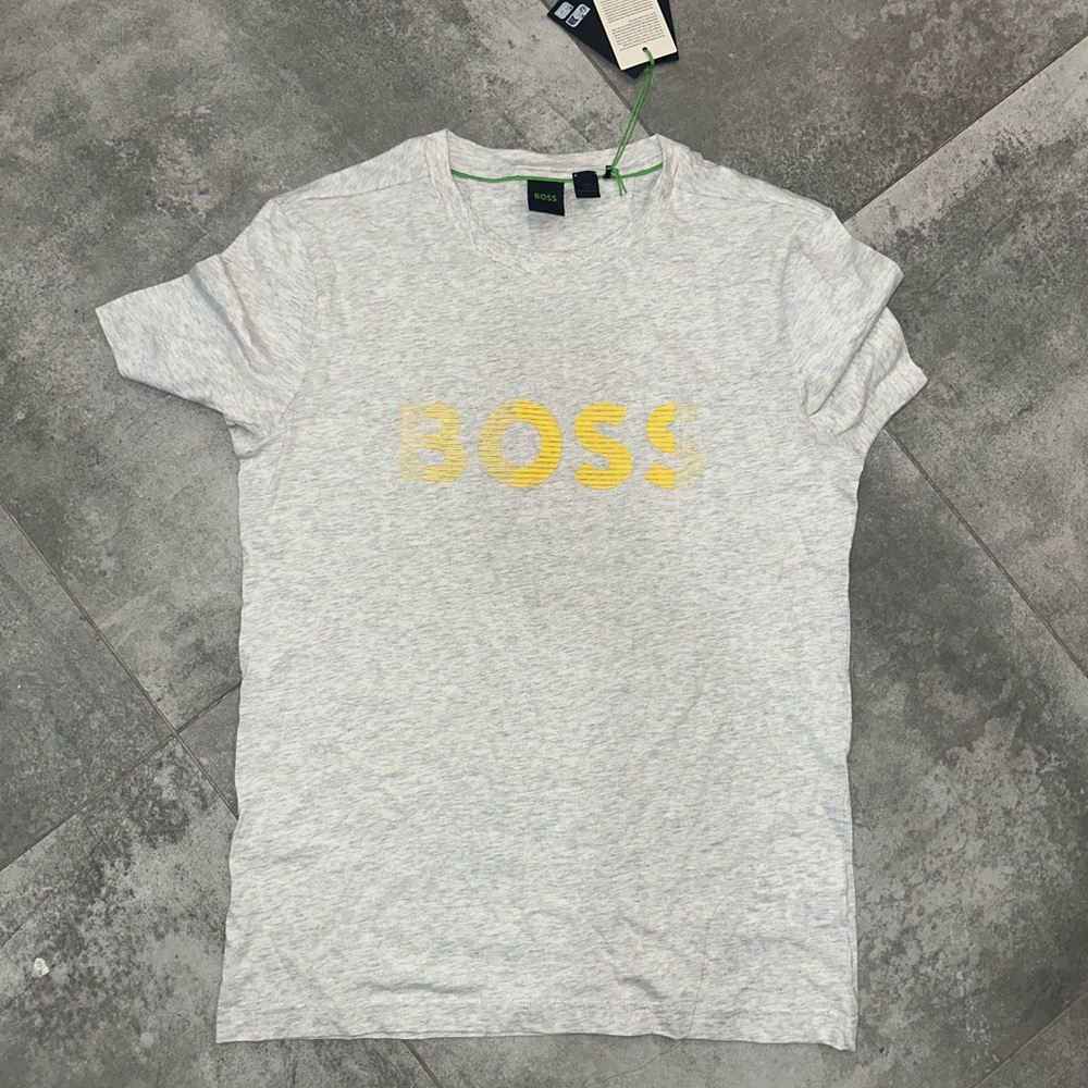 Hugo Boss Gray Tee with Yellow Accents